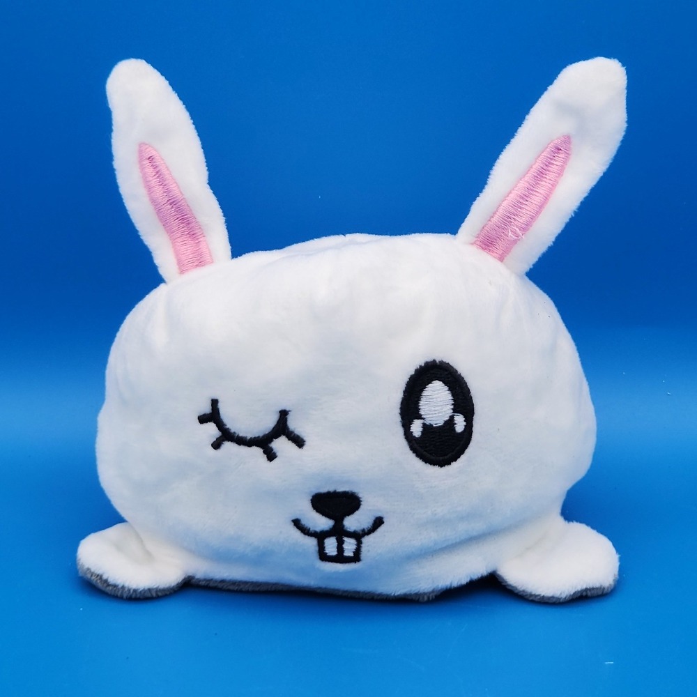 Reversible White Gray Moody Happy Angry Bunny Plush Toy - CLEAN